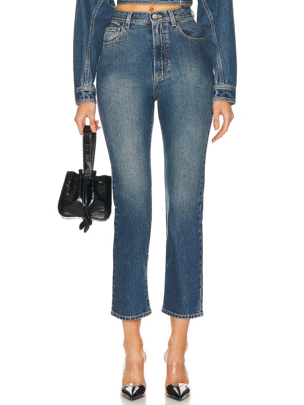 ALAÏA High Waist Straight Leg Jeans Bleu Vintage FR34 NWT Made in Italy